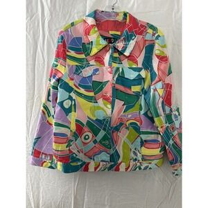 RED D Multi Color Abstract Art to‎ Wear Jacket Women's Collared Button Front